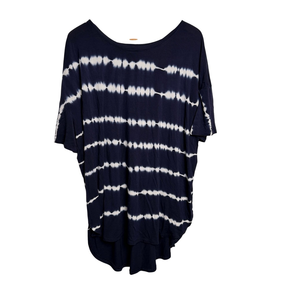 Tie Dye Striped Tunic Top XXXL Navy Blue White Oversized High Low Boho Casual